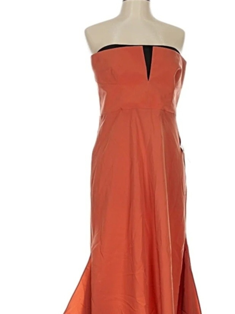 Strapless Rust Evening Gown with Contrast Notch